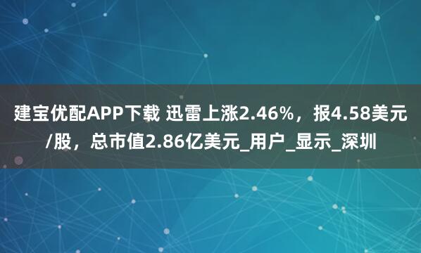 建宝优配APP下载 迅雷上涨2.46%,报4.58美元/股,总市值2.86亿美元_用户_显示_深圳